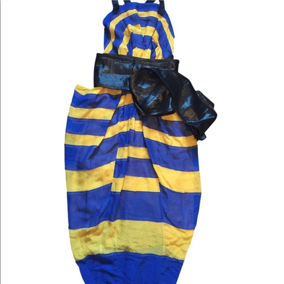 AUTH MARC JACOBS Louis Vuitton Blue Yellow Party Dress 0/XS Runway Valentines HG - Picture 2 of 5
